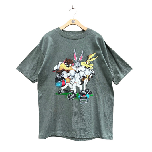 Vintage 90s Looney Tunes Football Green Graphic Tee